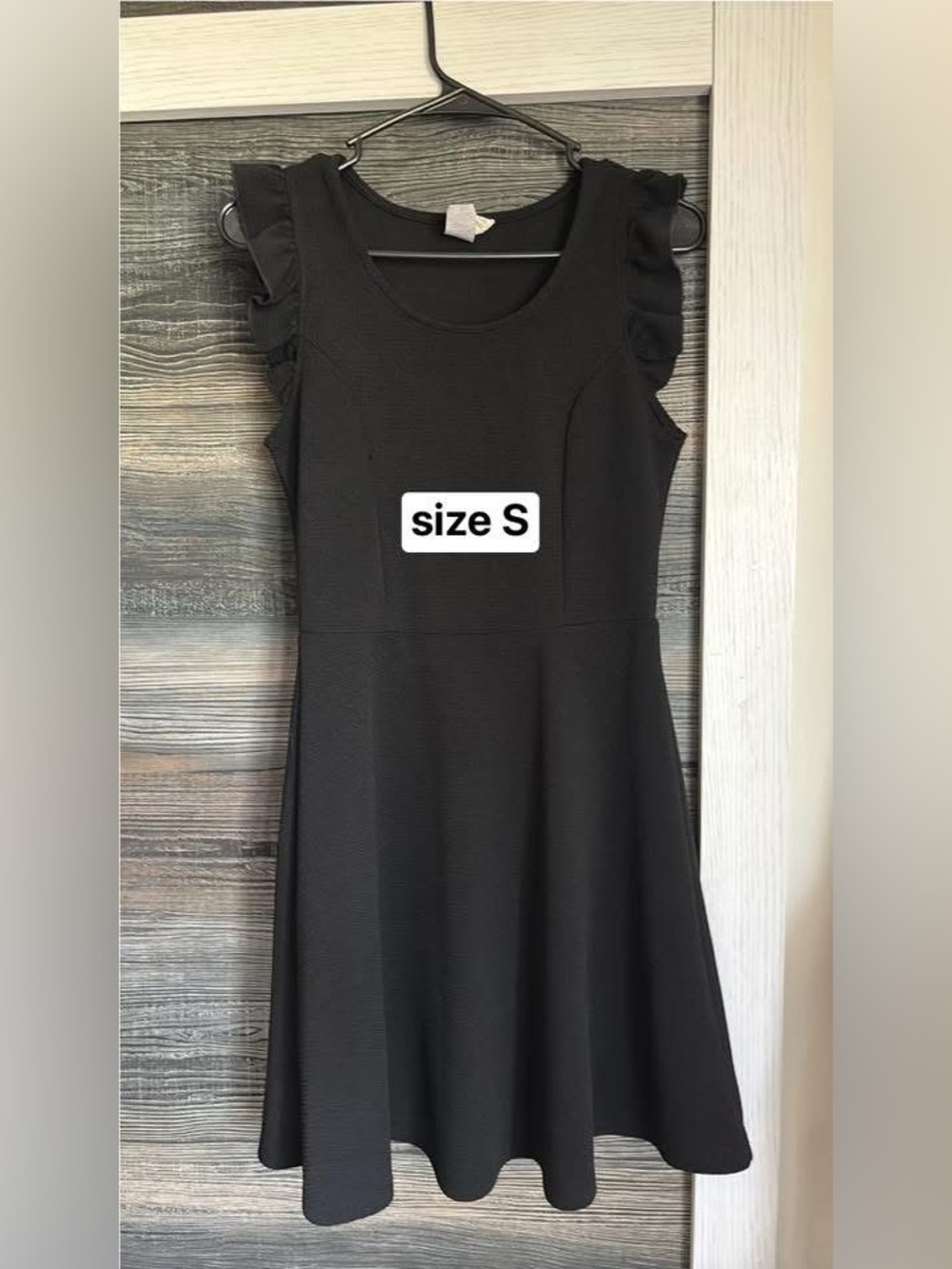 Classic Black Ruffle Sleeve Fit-and-Flare Dress